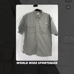 EUC World Wide Sportsman Grey Vented Fishing Shirt